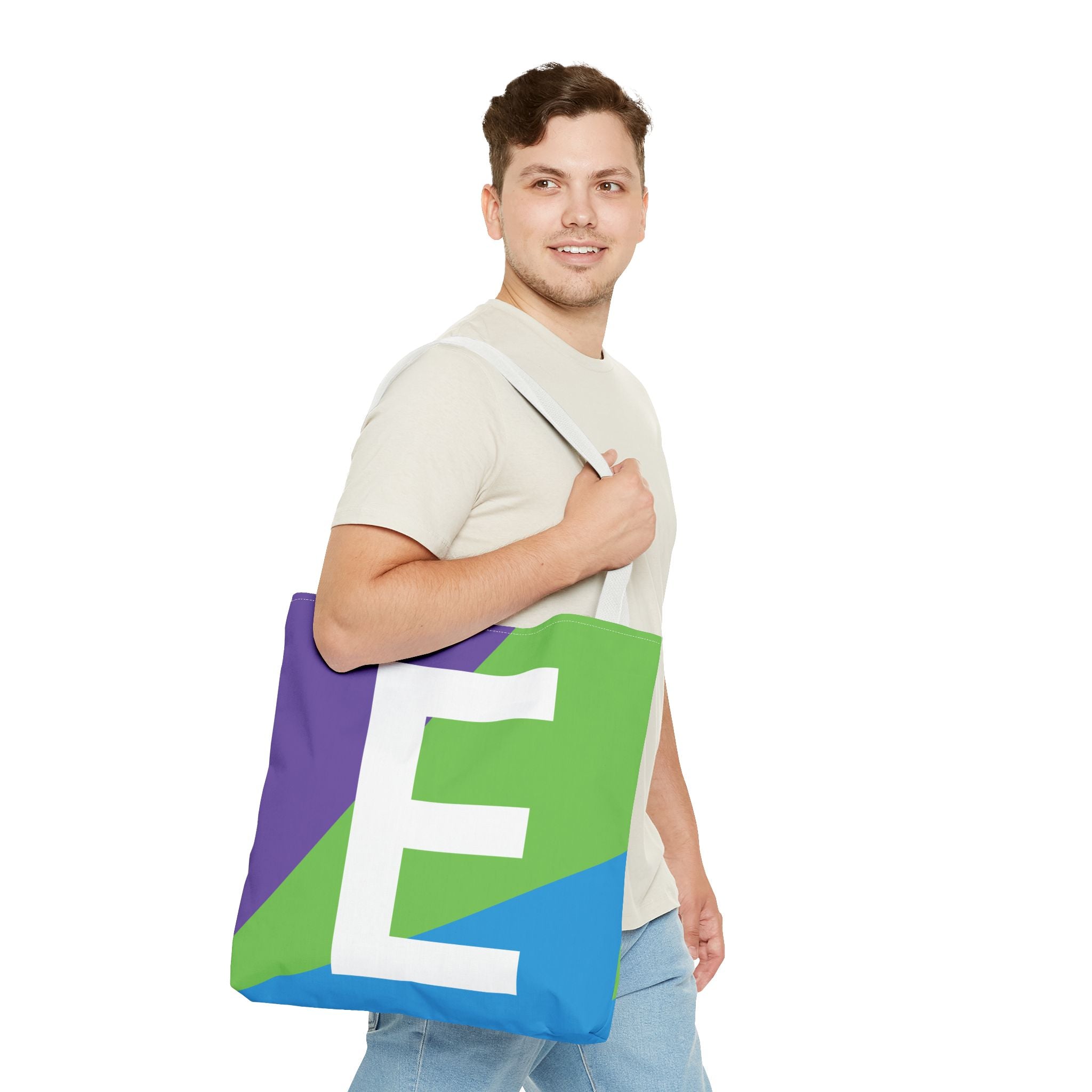 Monogram 'E' Colorblock Tote Bag — Personalized Initial E Shoulder Tote
