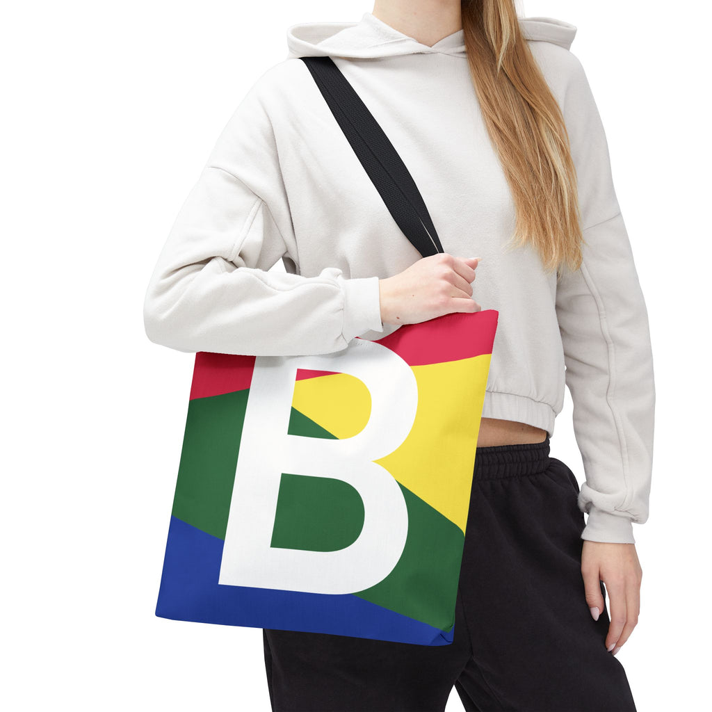 Monogram 'B' Colorblock Tote Bag — Personalized Initial B Shoulder Tote