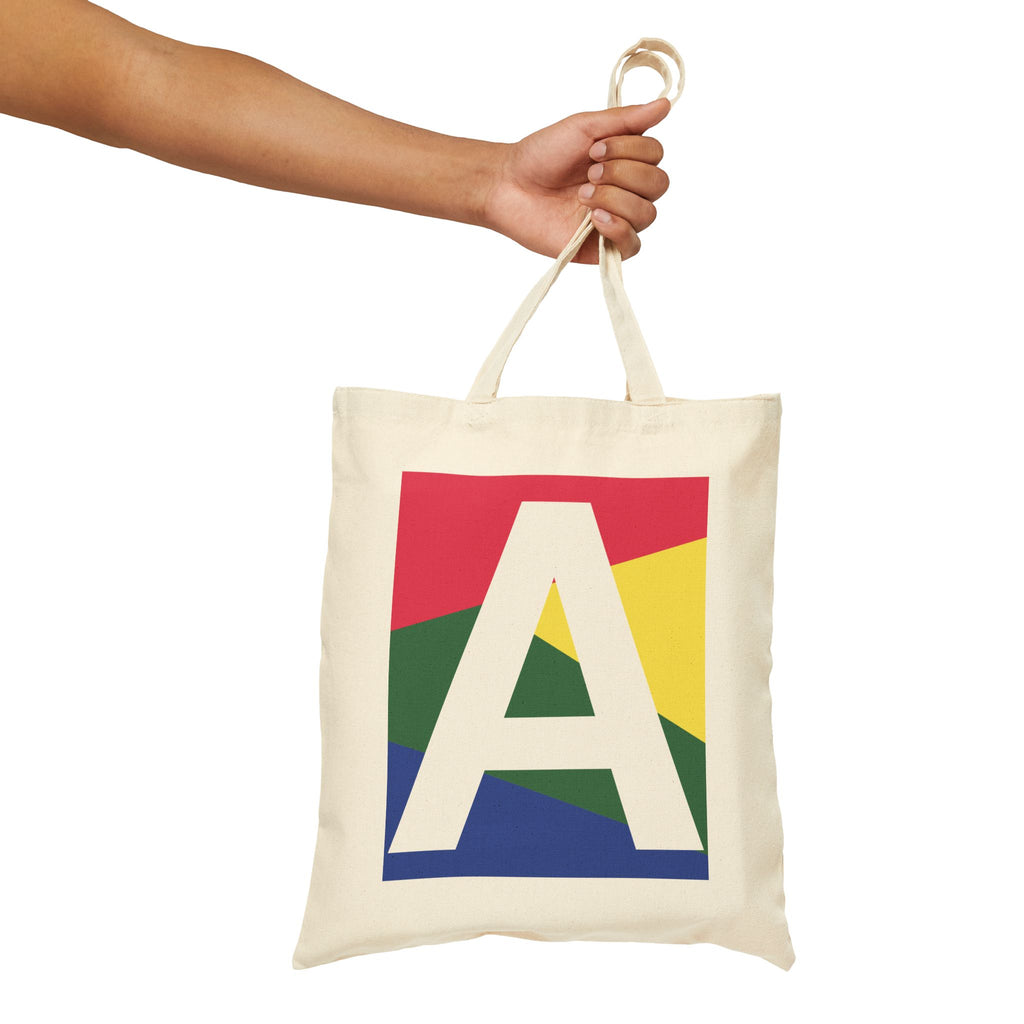Initial A Colorblock Canvas Tote Bag — Monogram Letter A Reusable Grocery Tote