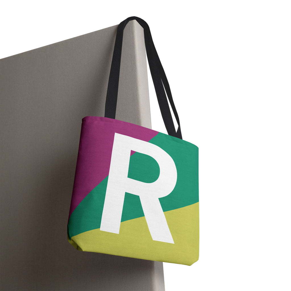 Monogram 'R' Colorblock Tote Bag — Personalized Initial R Shoulder Tote