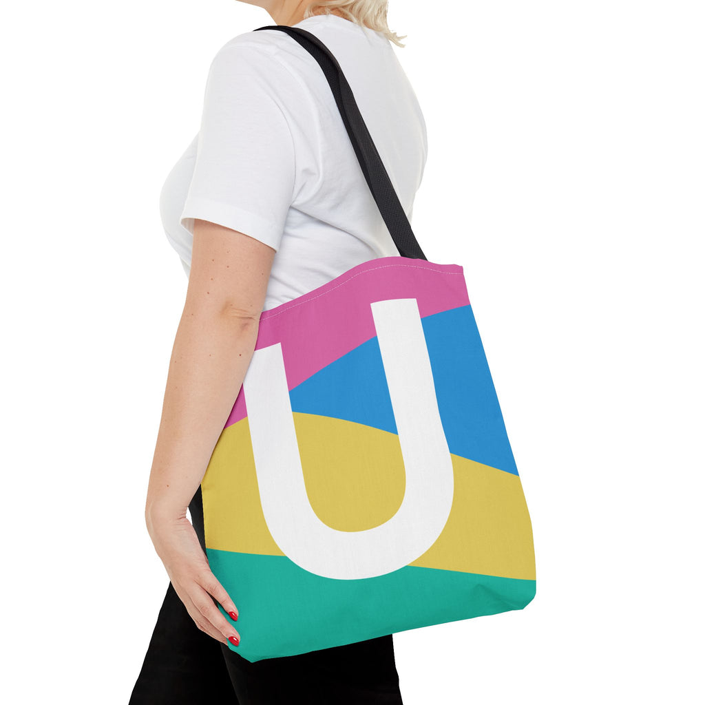 Monogram 'U' Colorblock Tote Bag — Personalized Initial U Shoulder Tote