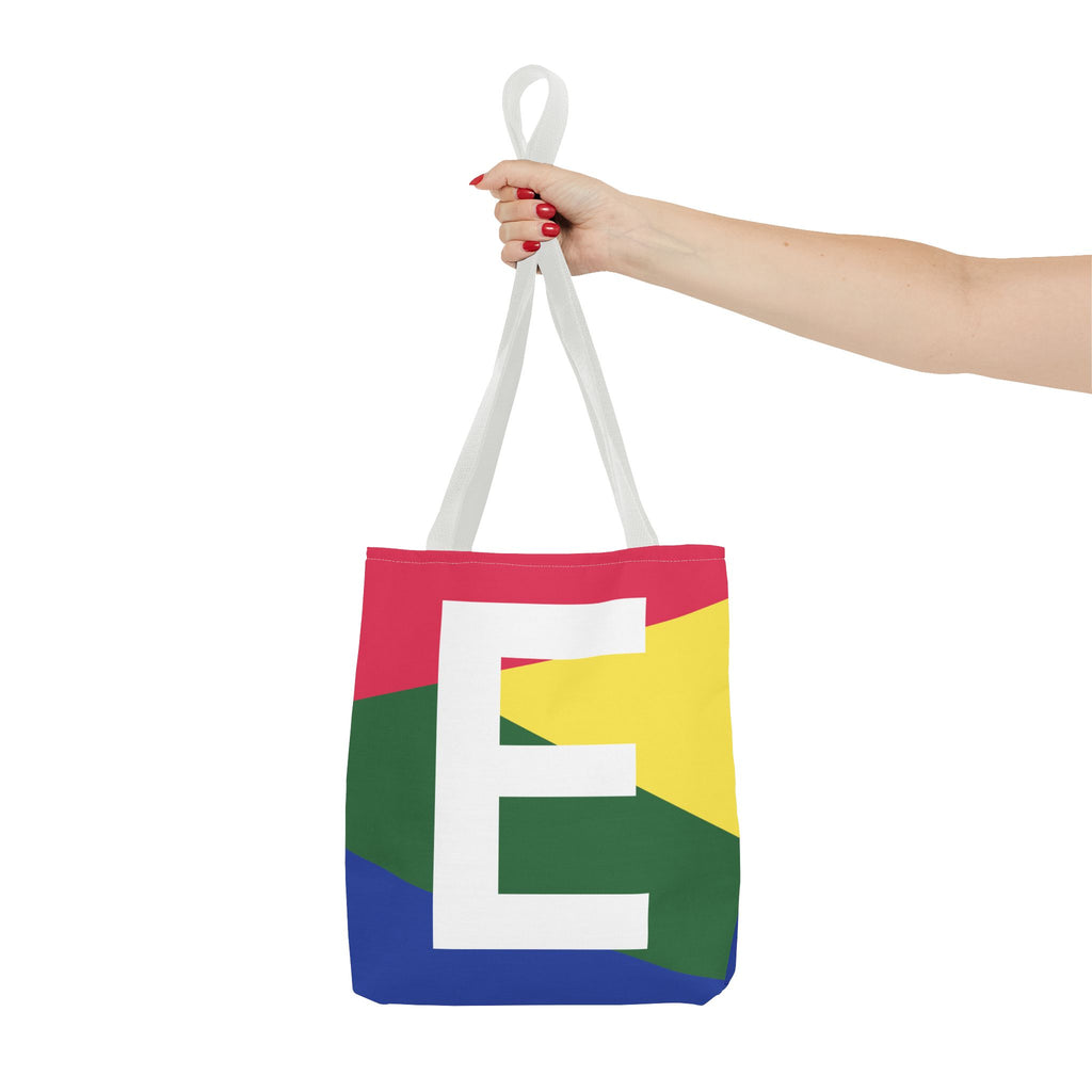 Monogram 'E' Colorblock Tote Bag — Personalized Initial E Shoulder Tote