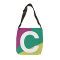 Initial Letter 'C' Colorblock Adjustable Tote Bag — Monogram Alphabet Shoulder Bag