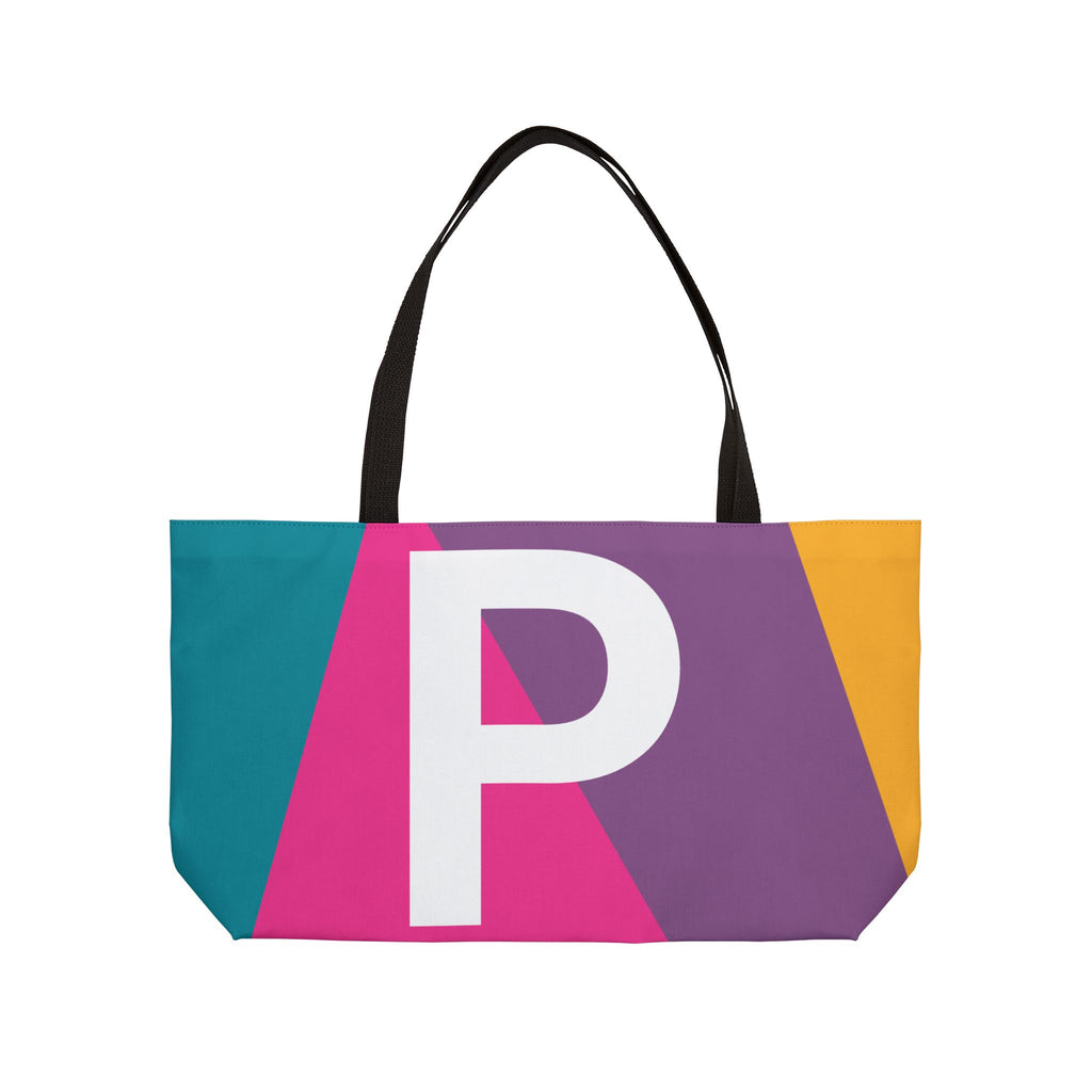 Personalized 'P' Colorblock Tote Bag — Monogram Weekender Tote
