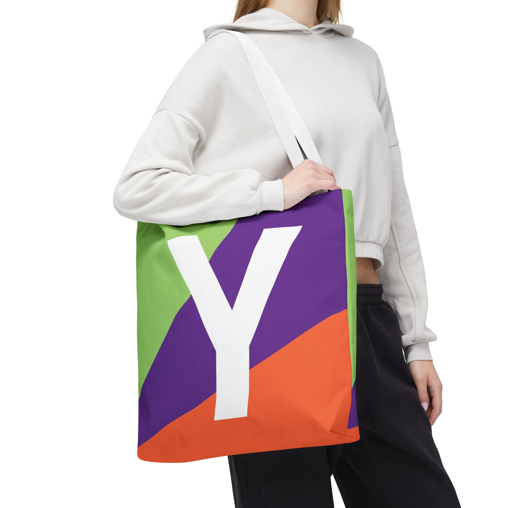 Monogram 'Y' Colorblock Tote Bag — Personalized Initial Y Shoulder Tote