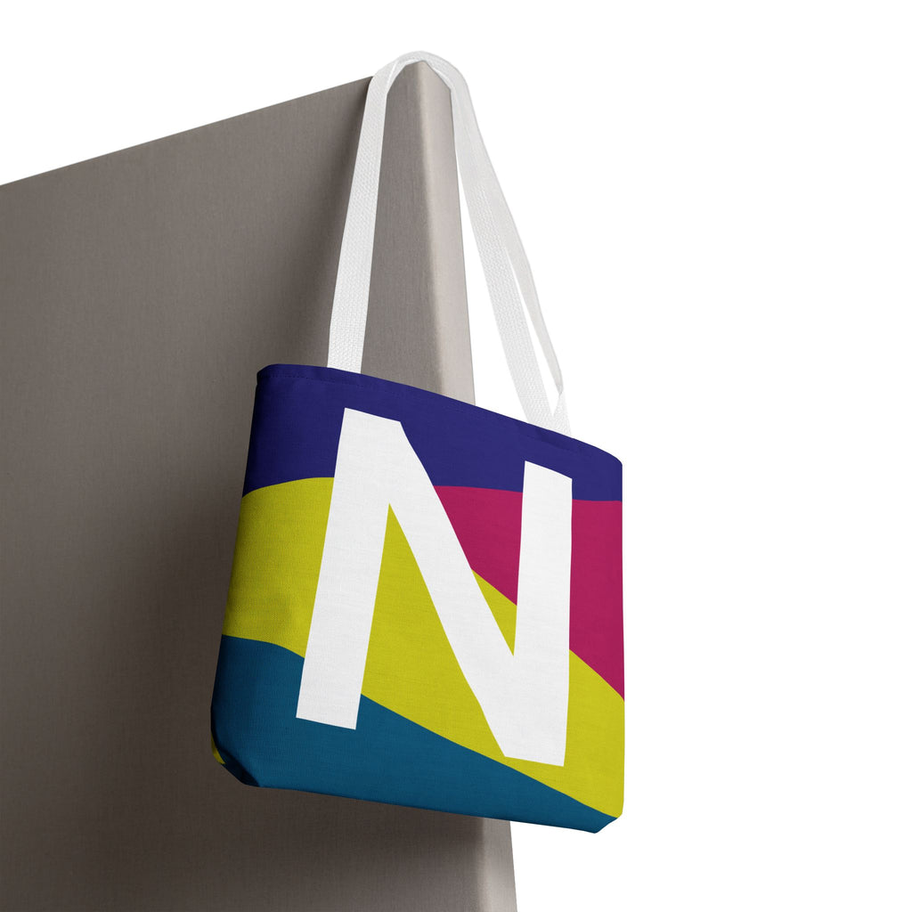 Monogram 'N' Colorblock Tote Bag — Personalized Initial N Shoulder Tote