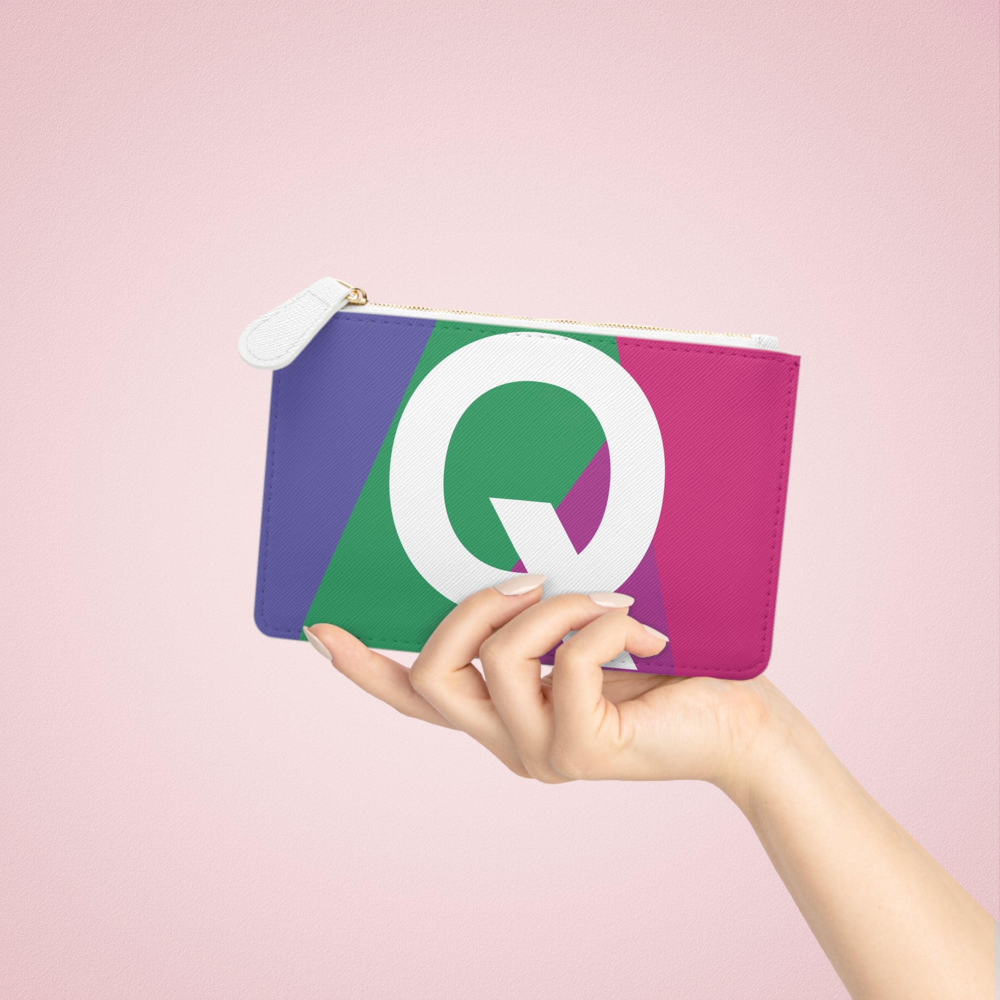 Initial Q Mini Clutch — Colorblock Monogram Wristlet Wallet