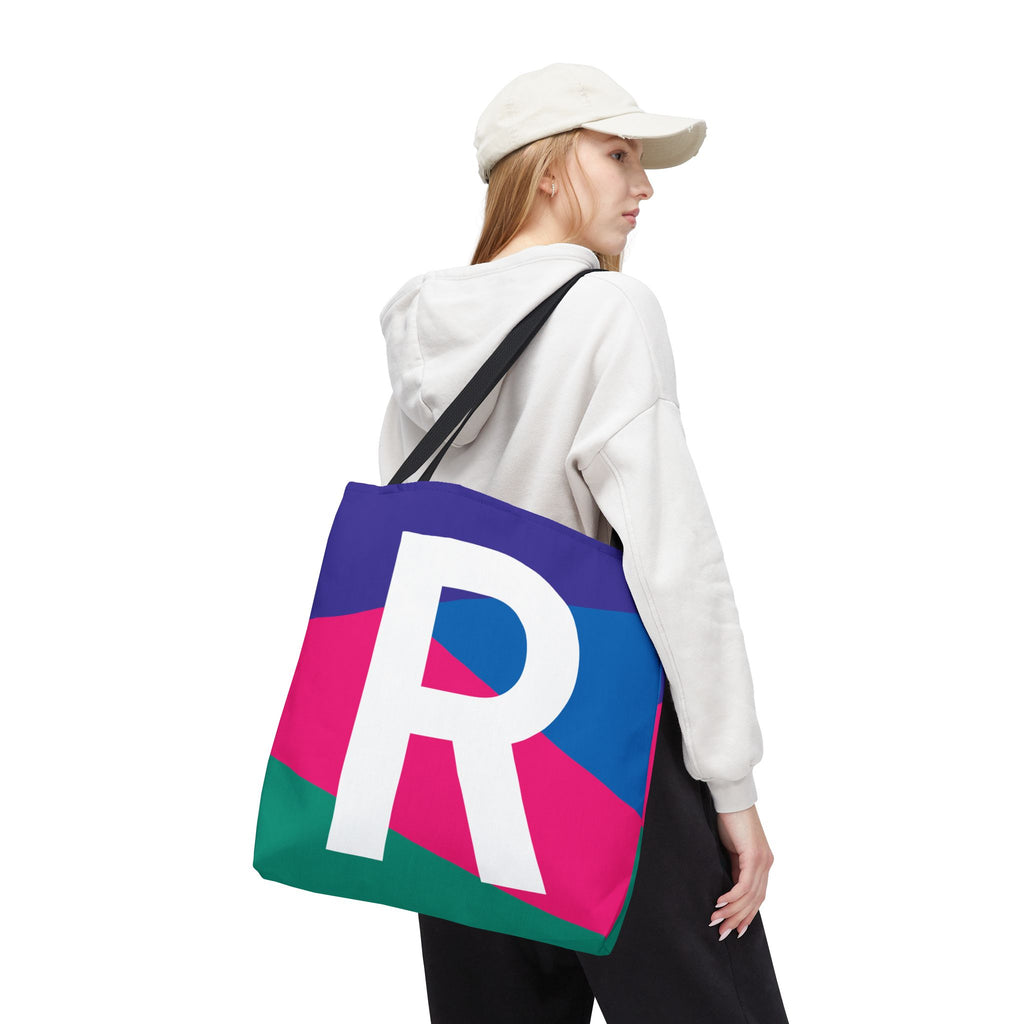 Monogram 'R' Colorblock Tote Bag — Personalized Initial R Shoulder Tote