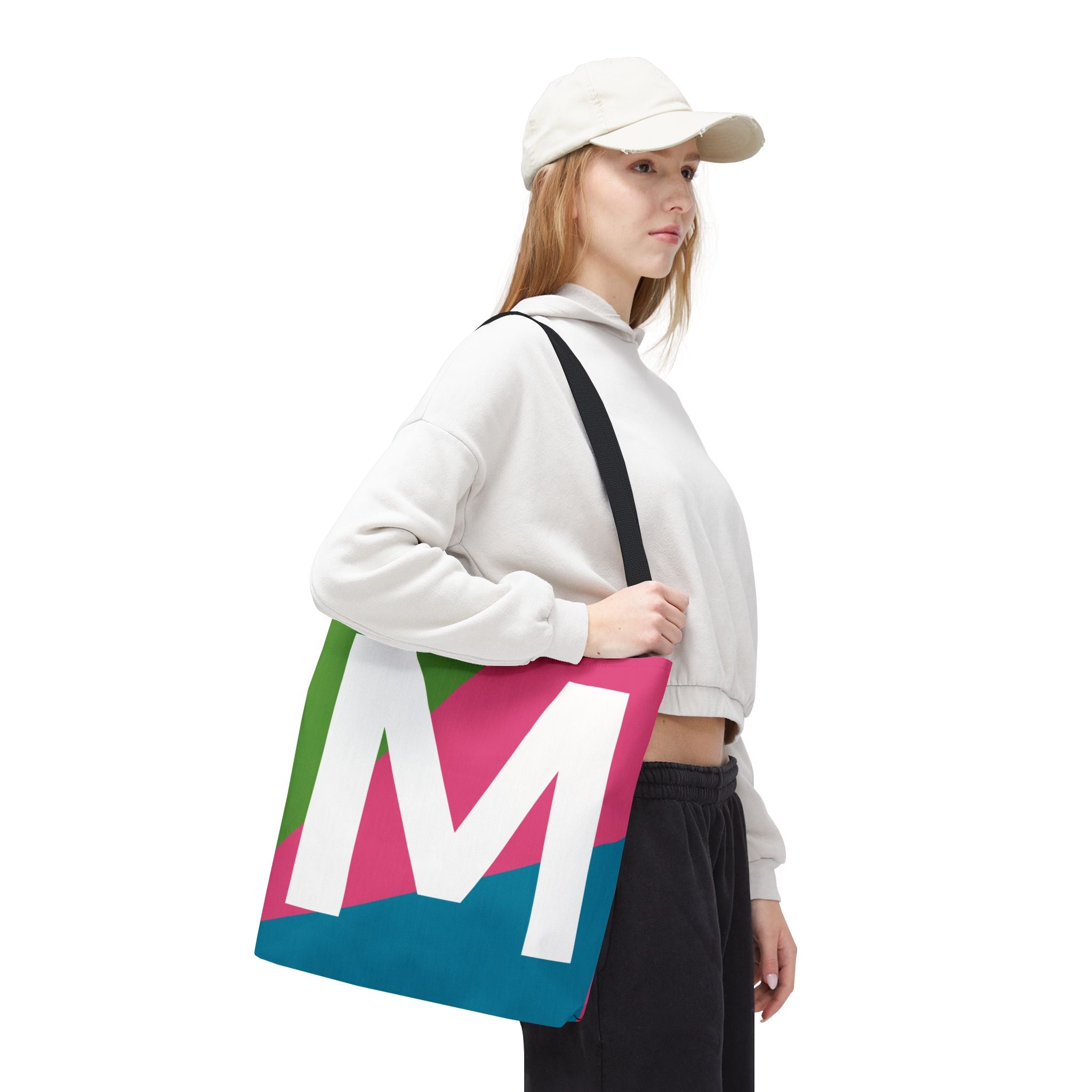 Monogram 'M' Colorblock Tote Bag — Personalized Initial M Shoulder Tote