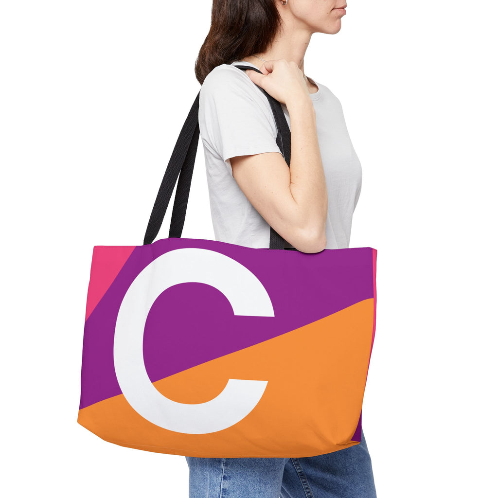 Personalized 'C' Colorblock Tote Bag — Monogram Weekender Tote