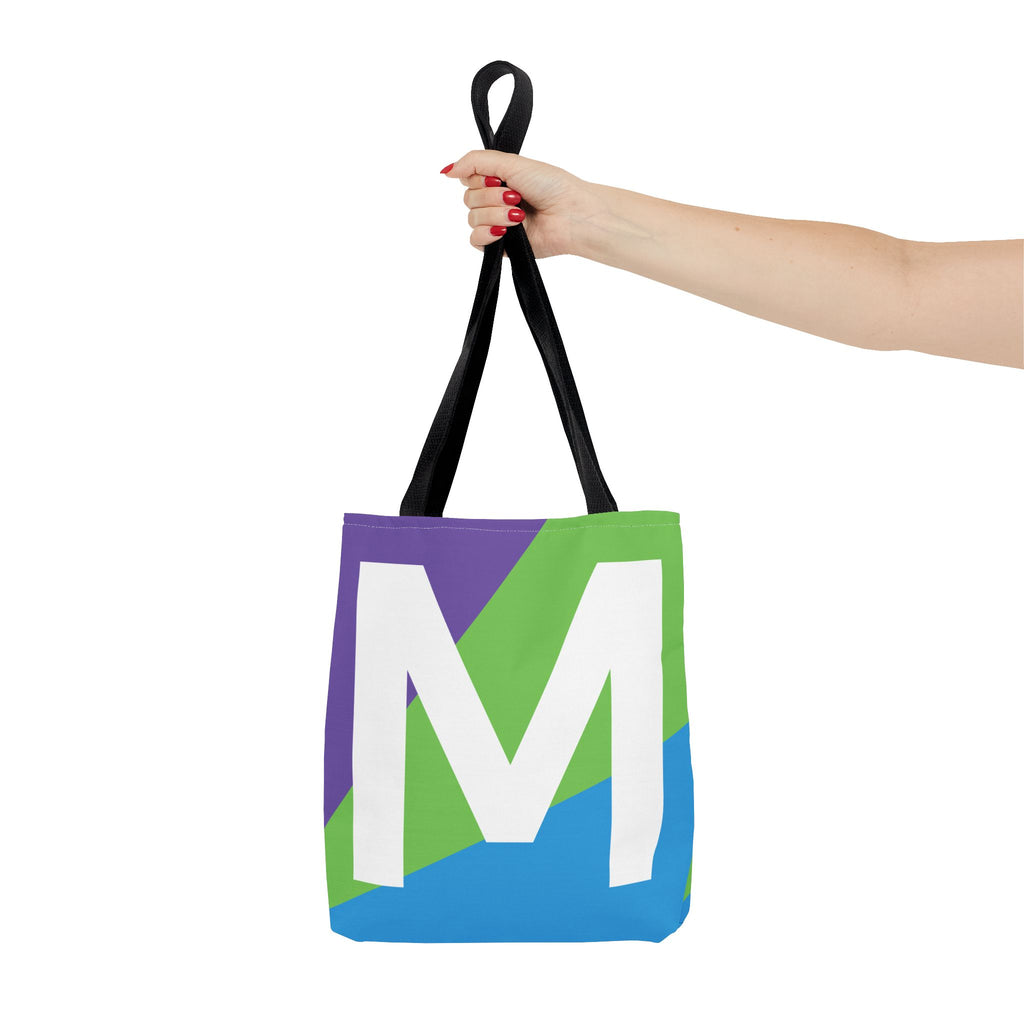 Monogram 'M' Colorblock Tote Bag — Personalized Initial M Shoulder Tote