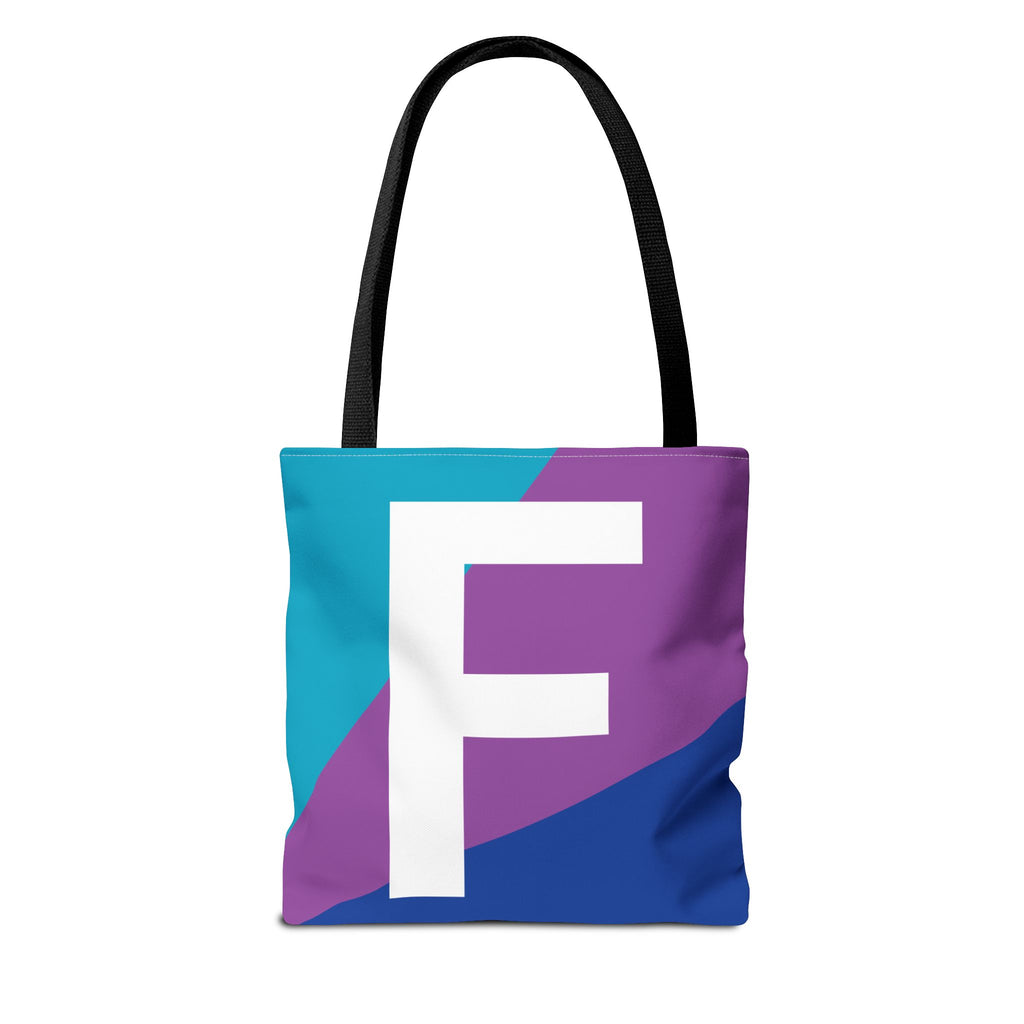 Monogram 'F' Colorblock Tote Bag — Personalized Initial F Shoulder Tote