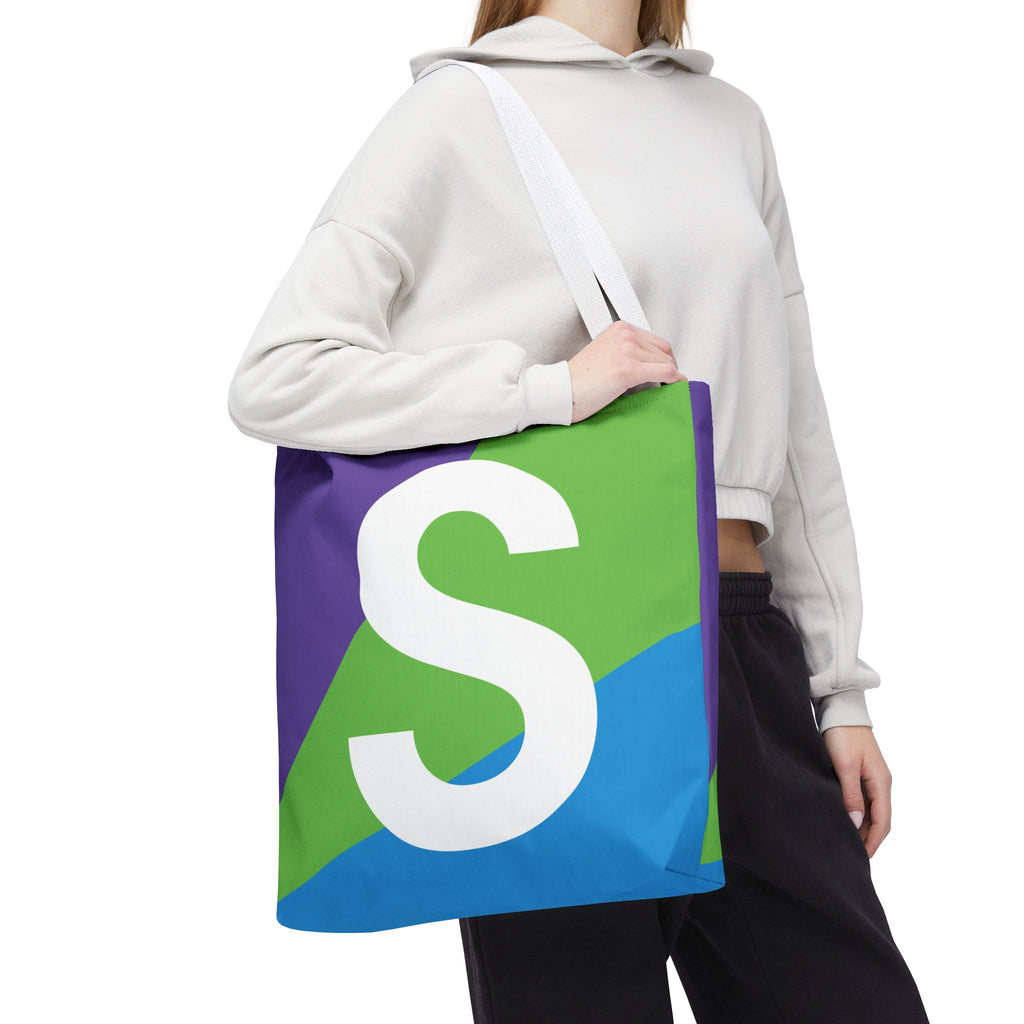 Monogram 'S' Colorblock Tote Bag — Personalized Initial S Shoulder Tote