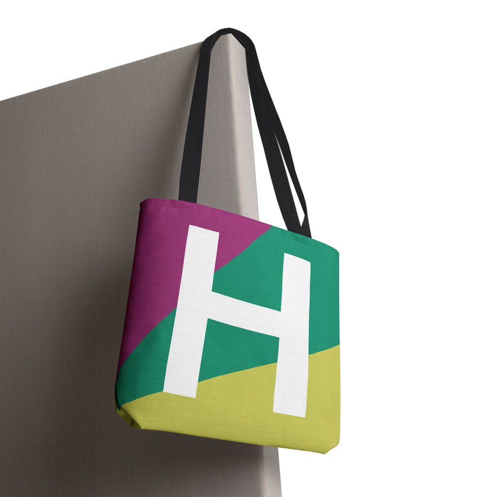 Monogram 'H' Colorblock Tote Bag — Personalized Initial H Shoulder Tote