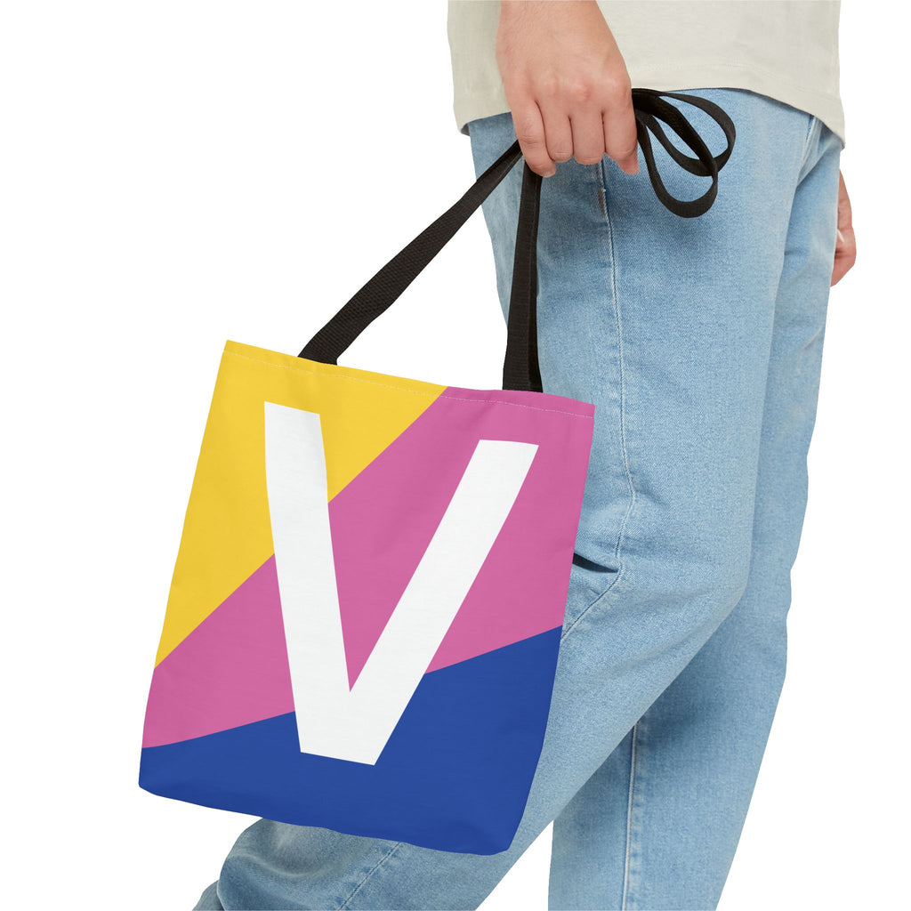 Monogram 'V' Colorblock Tote Bag — Personalized Initial V Shoulder Tote