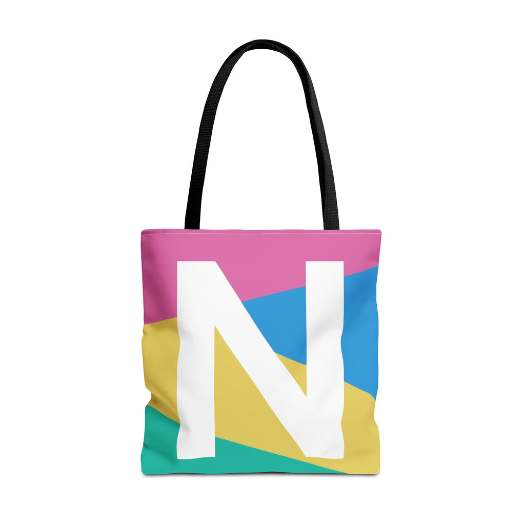 Monogram 'N' Colorblock Tote Bag — Personalized Initial N Shoulder Tote