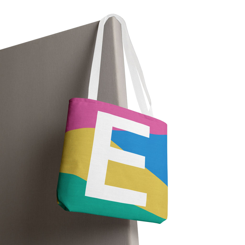 Monogram 'E' Colorblock Tote Bag — Personalized Initial E Shoulder Tote