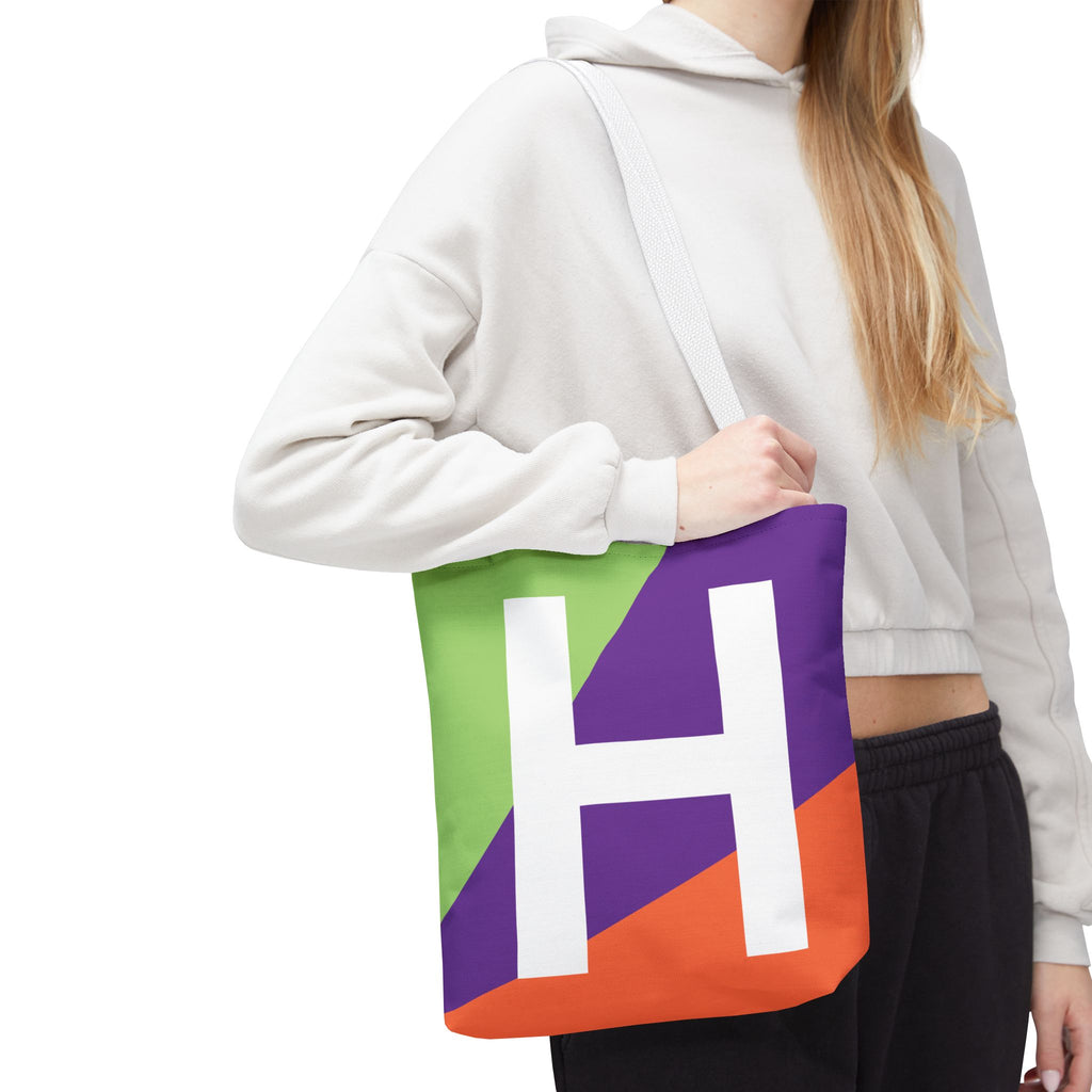 Monogram 'H' Colorblock Tote Bag — Personalized Initial H Shoulder Tote