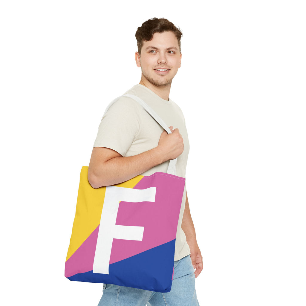 Monogram 'F' Colorblock Tote Bag — Personalized Initial F Shoulder Tote