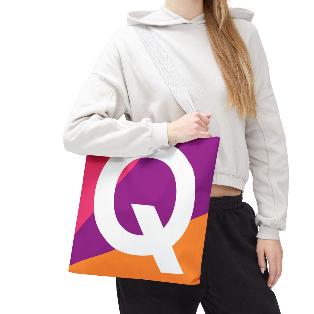 Monogram 'Q' Colorblock Tote Bag — Personalized Initial Q Shoulder Tote