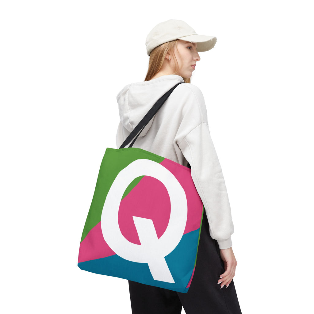 Monogram 'Q' Colorblock Tote Bag — Personalized Initial Q Shoulder Tote