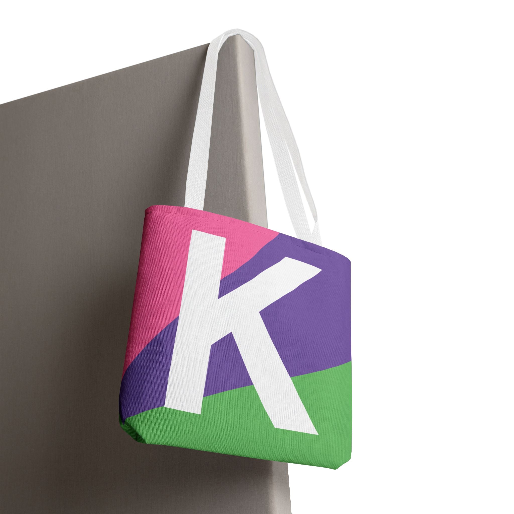 Monogram 'K' Colorblock Tote Bag — Personalized Initial K Shoulder Tote