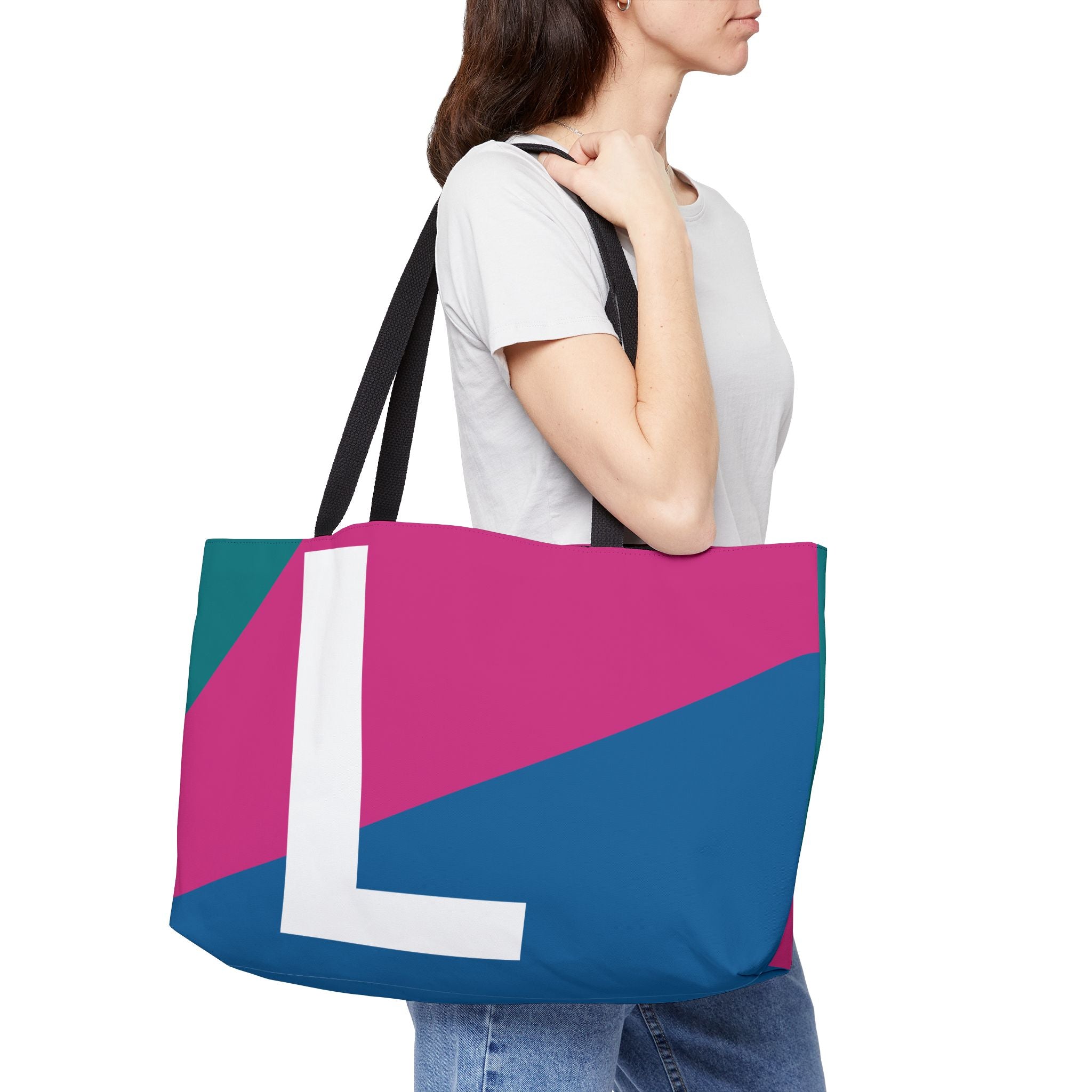 Personalized 'L' Colorblock Tote Bag — Monogram Weekender Tote