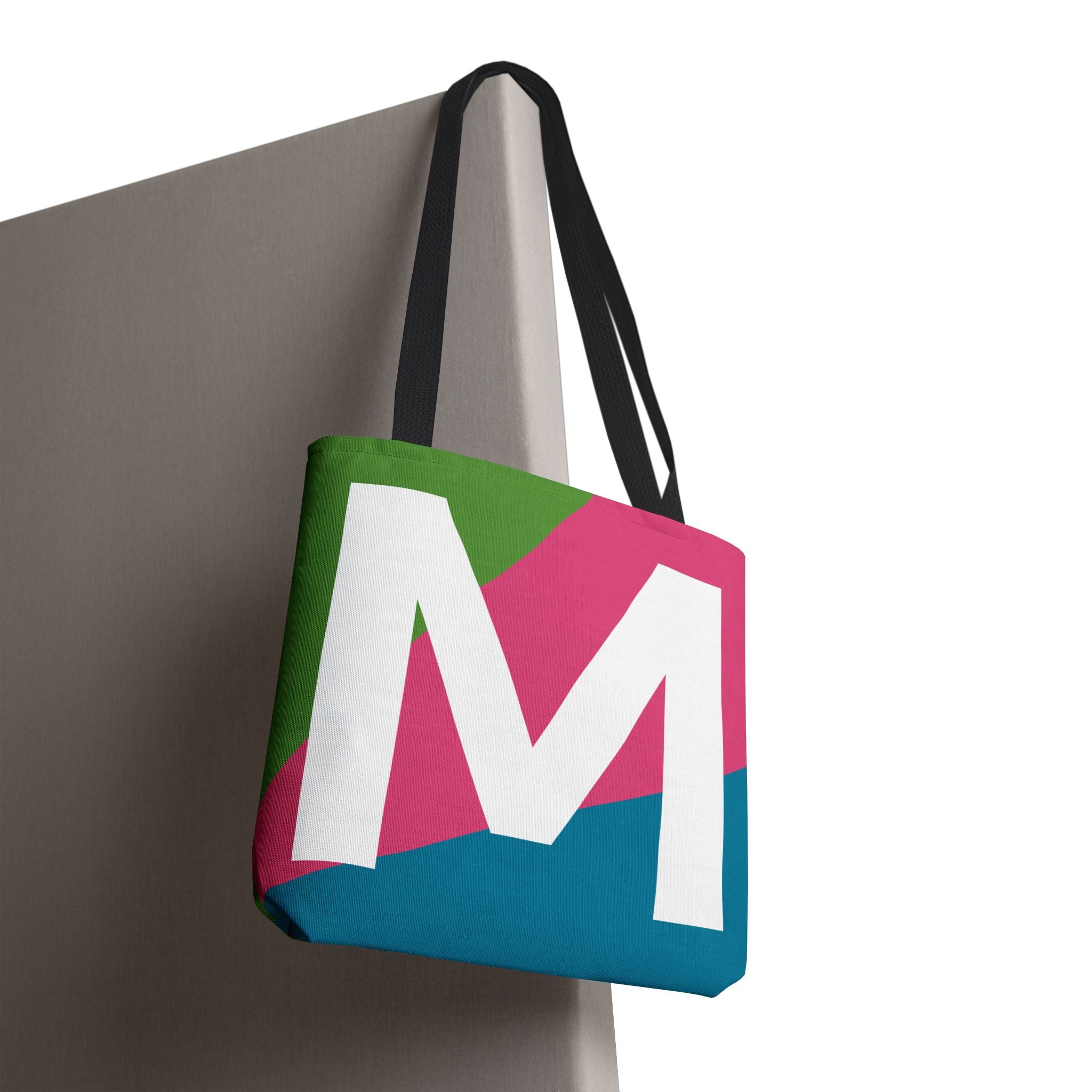 Monogram 'M' Colorblock Tote Bag — Personalized Initial M Shoulder Tote