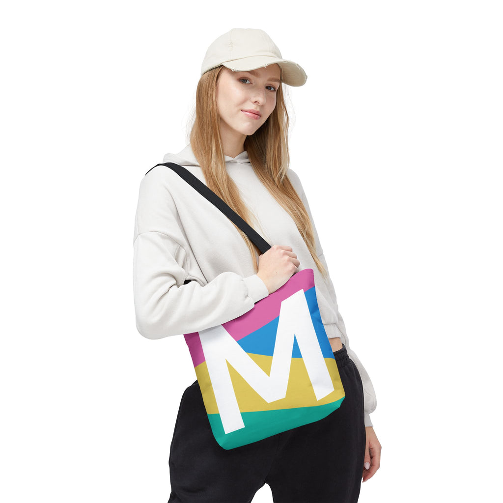 Monogram 'M' Colorblock Tote Bag — Personalized Initial M Shoulder Tote