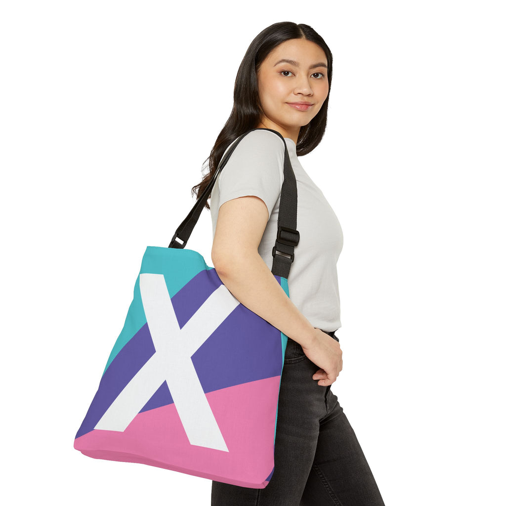 Initial Letter 'X' Colorblock Adjustable Tote Bag — Monogram Alphabet Shoulder Bag