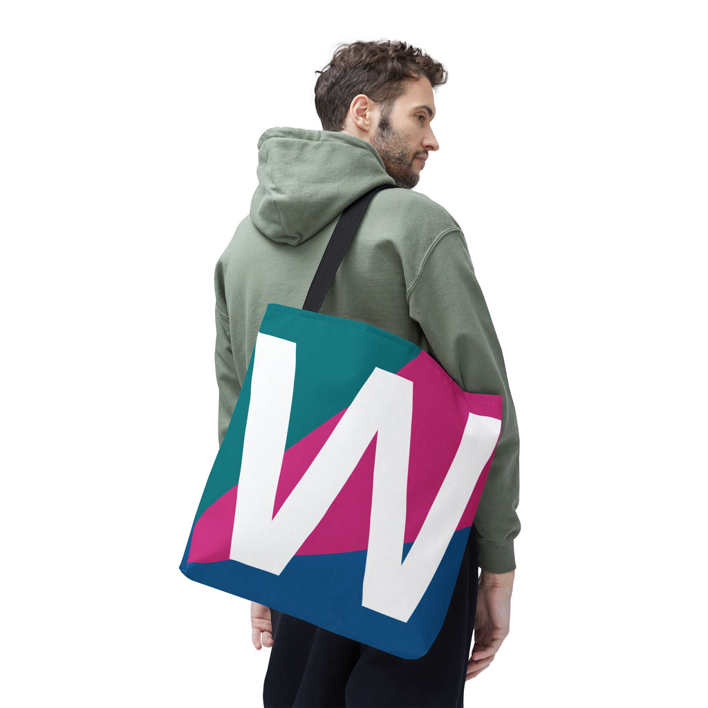 Monogram 'W' Colorblock Tote Bag — Personalized Initial W Shoulder Tote