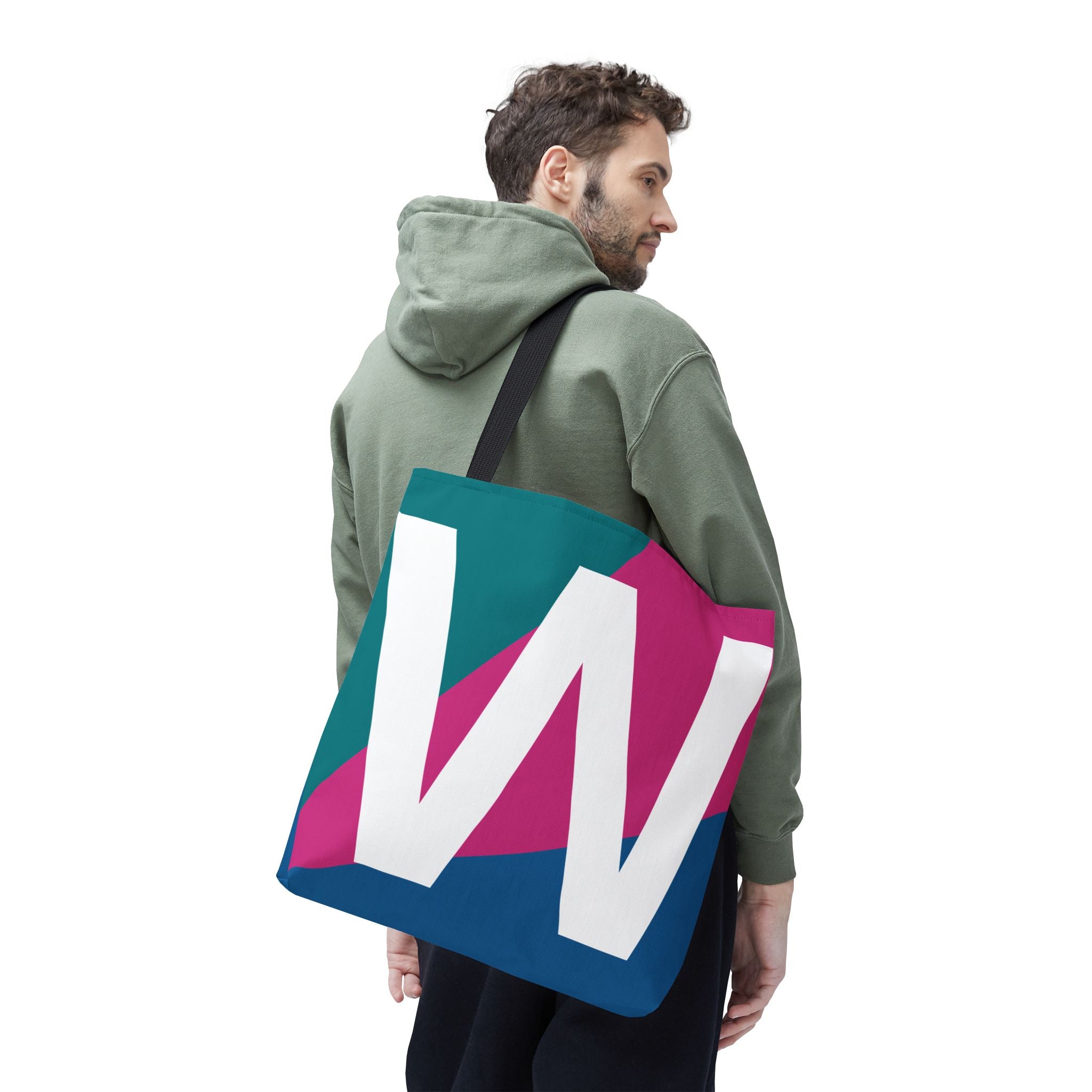 Monogram 'W' Colorblock Tote Bag — Personalized Initial W Shoulder Tote