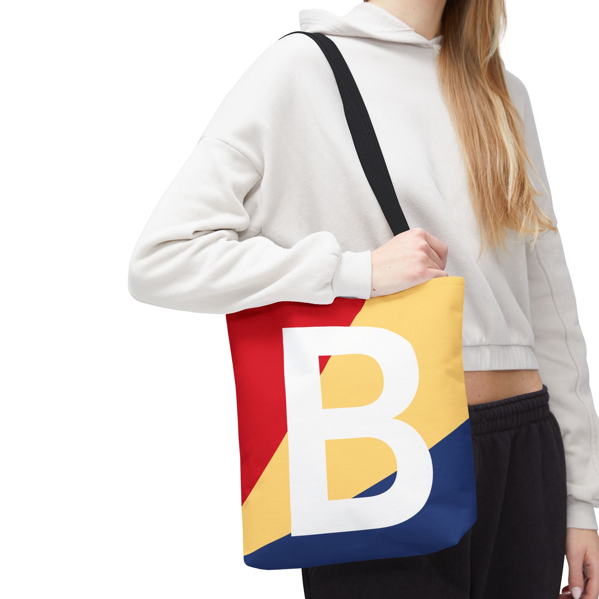 Monogram 'B' Colorblock Tote Bag — Personalized Initial B Shoulder Tote