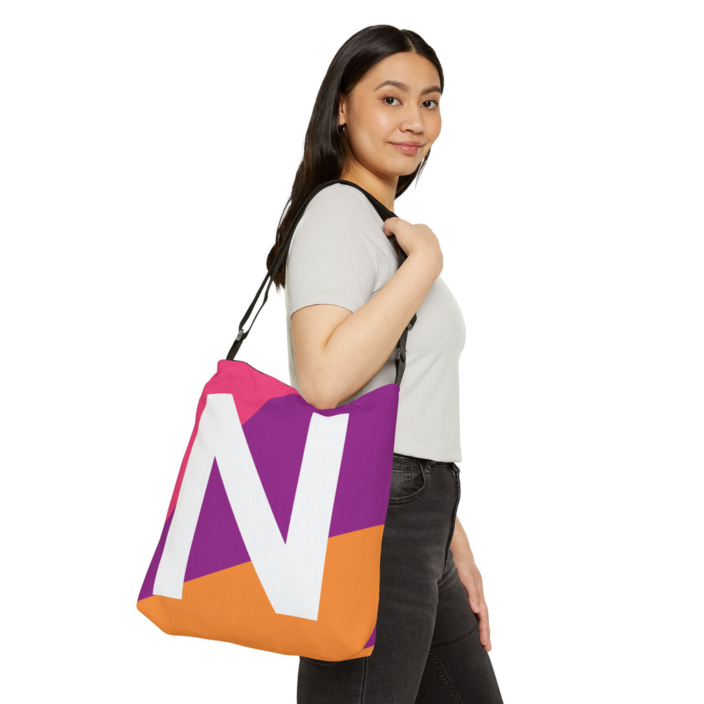 Initial Letter 'N' Colorblock Adjustable Tote Bag — Monogram Alphabet Shoulder Bag