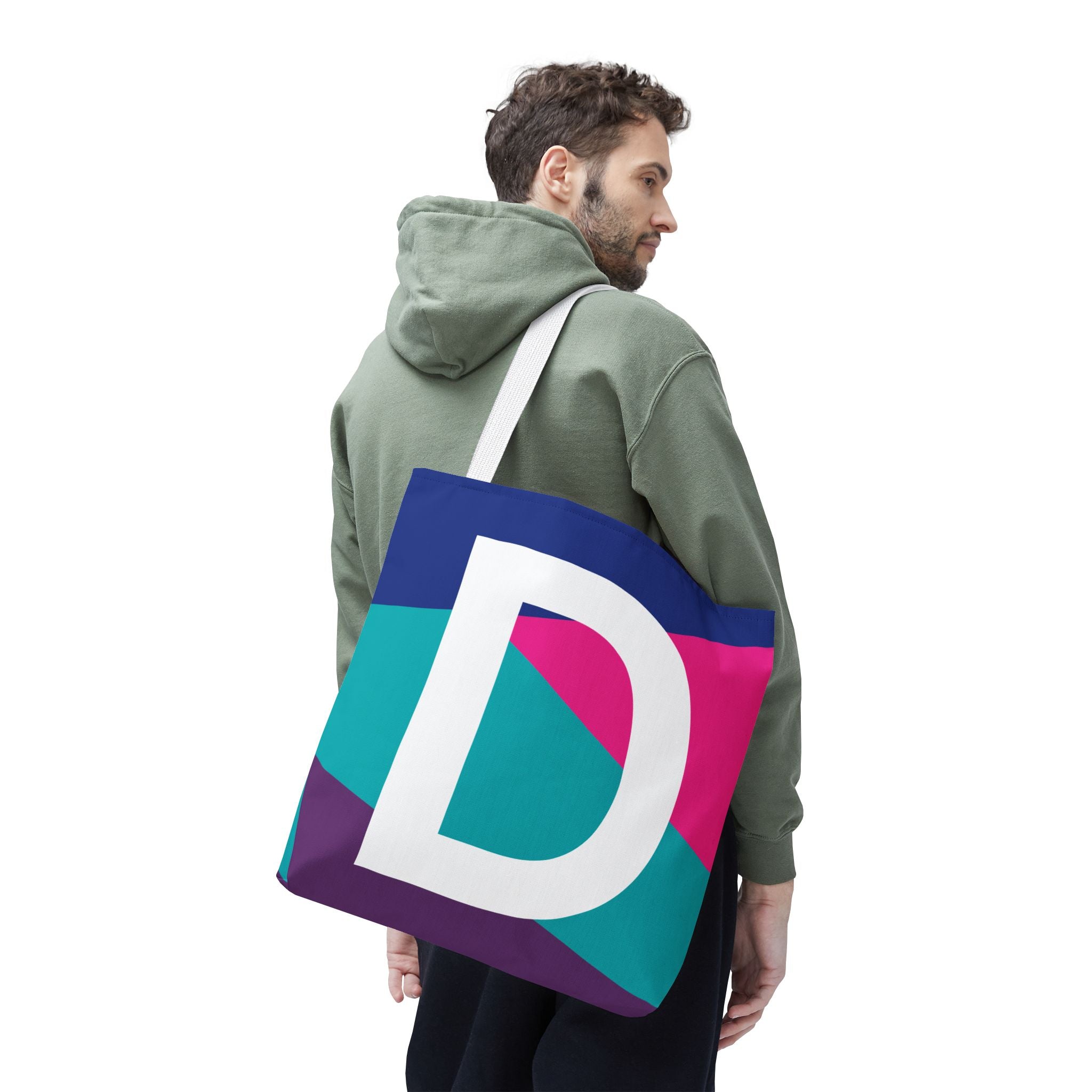 Monogram 'D' Colorblock Tote Bag — Personalized Initial D Shoulder Tote