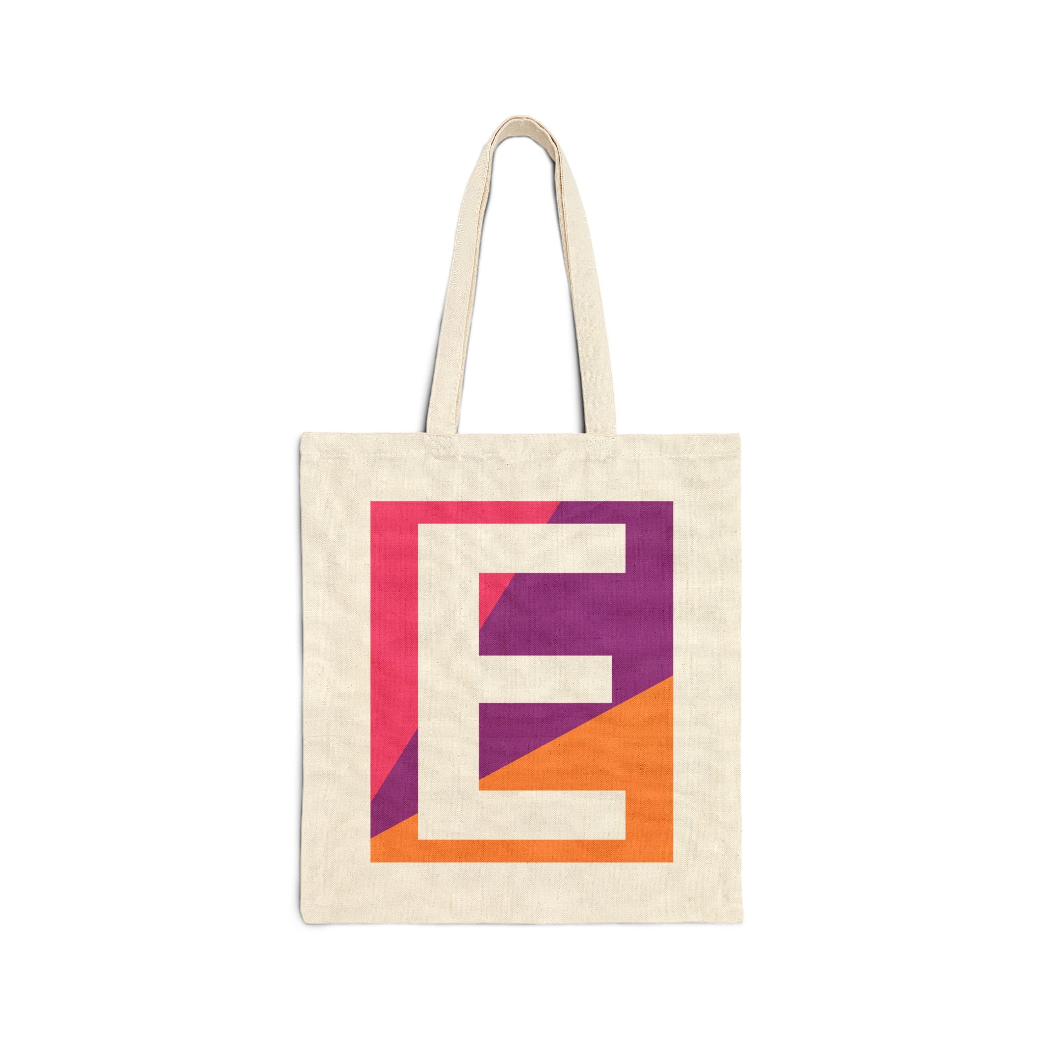 Initial E Colorblock Canvas Tote Bag — Monogram Letter E Reusable Grocery Tote