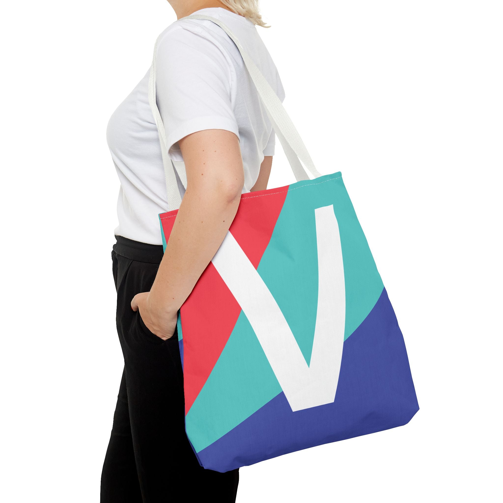 Monogram 'V' Colorblock Tote Bag — Personalized Initial V Shoulder Tote