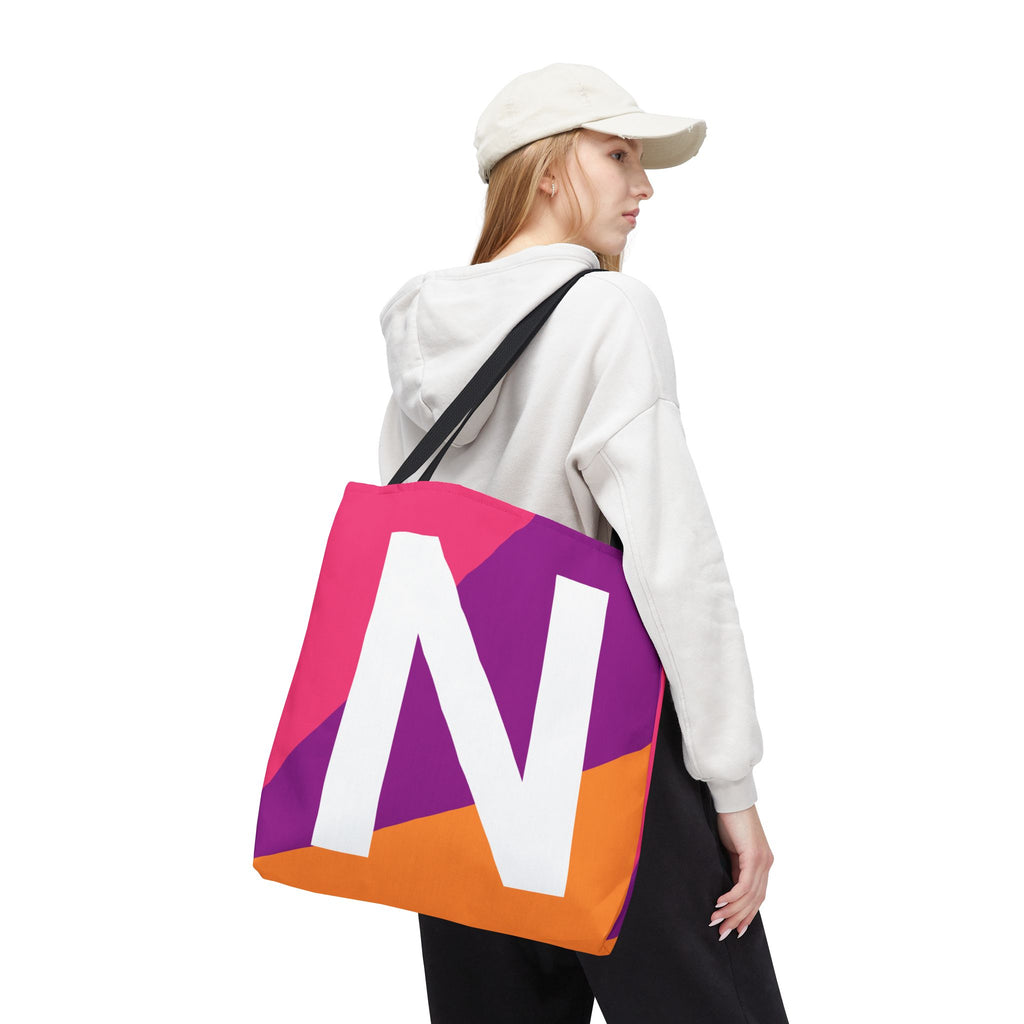 Monogram 'N' Colorblock Tote Bag — Personalized Initial N Shoulder Tote