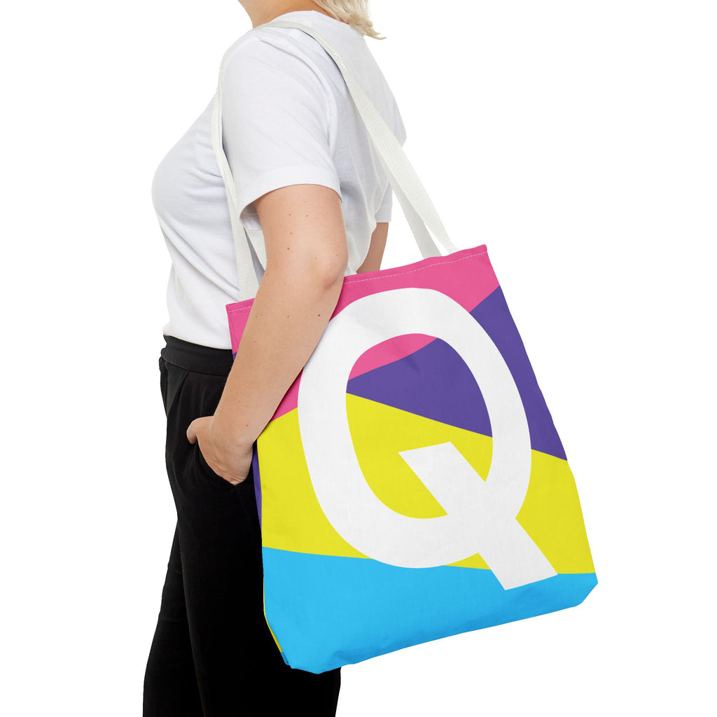Monogram 'Q' Colorblock Tote Bag — Personalized Initial Q Shoulder Tote