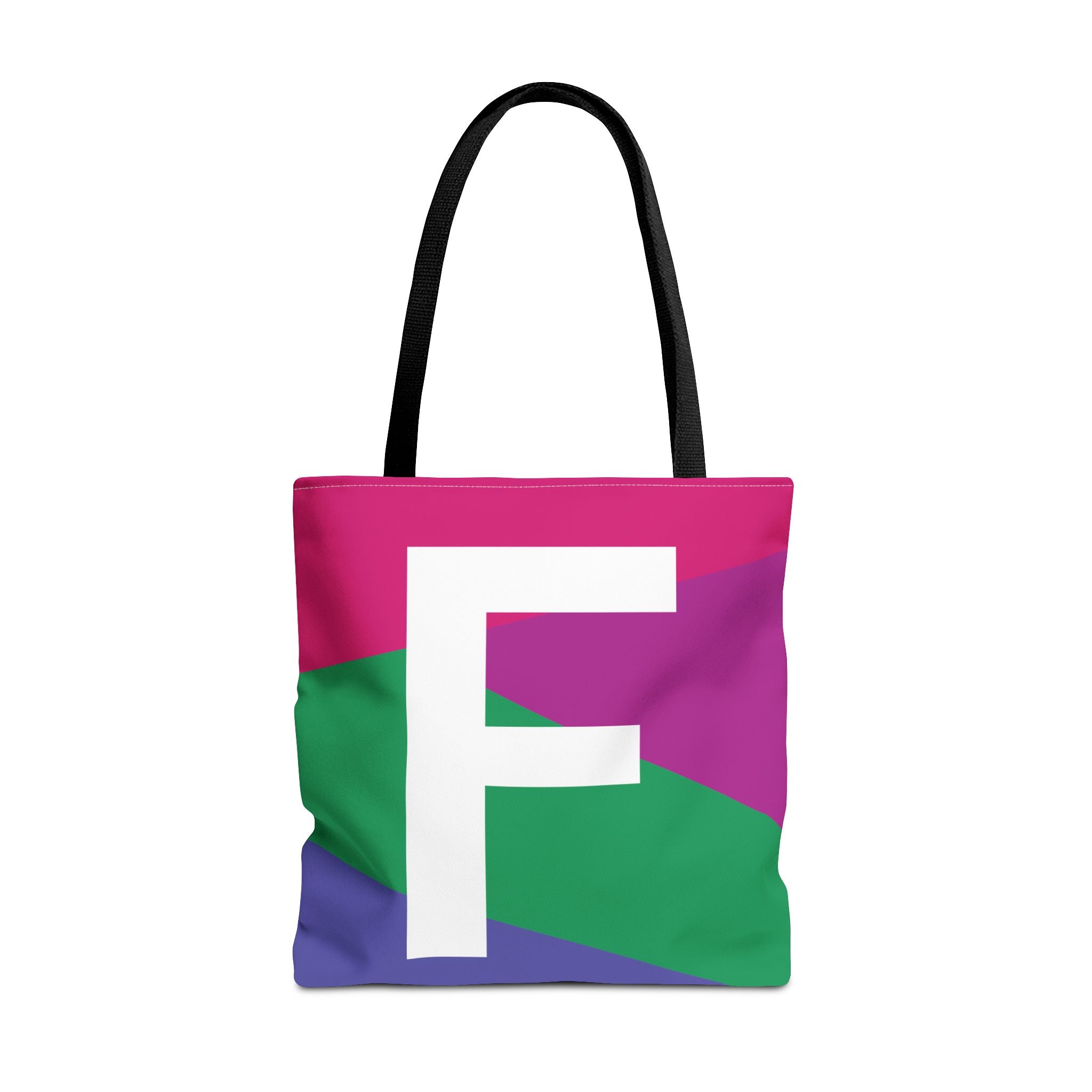 Monogram 'F' Colorblock Tote Bag — Personalized Initial F Shoulder Tote