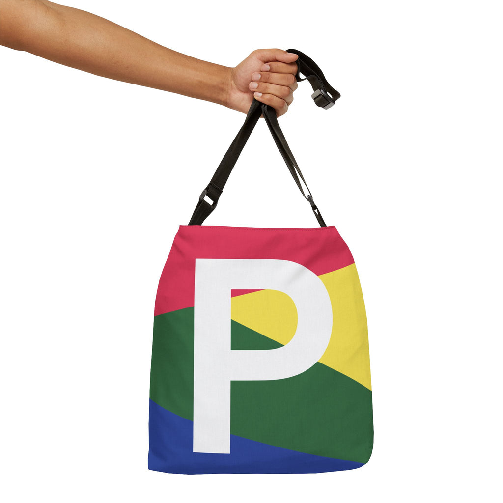 Initial Letter 'P' Colorblock Adjustable Tote Bag — Monogram Alphabet Shoulder Bag
