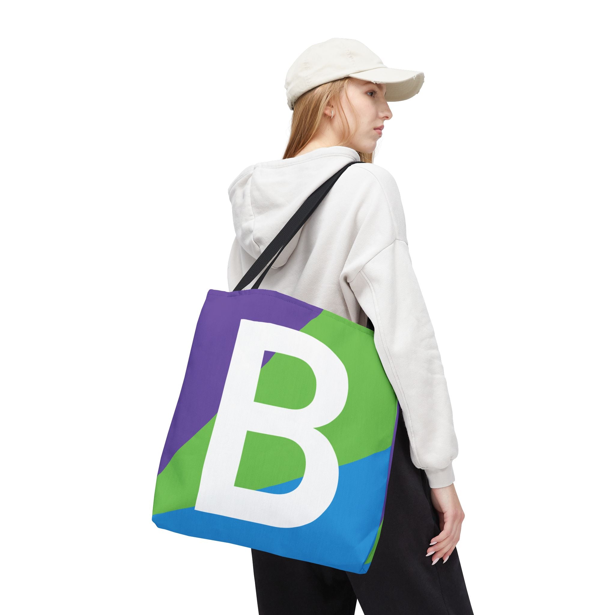Monogram 'B' Colorblock Tote Bag — Personalized Initial B Shoulder Tote