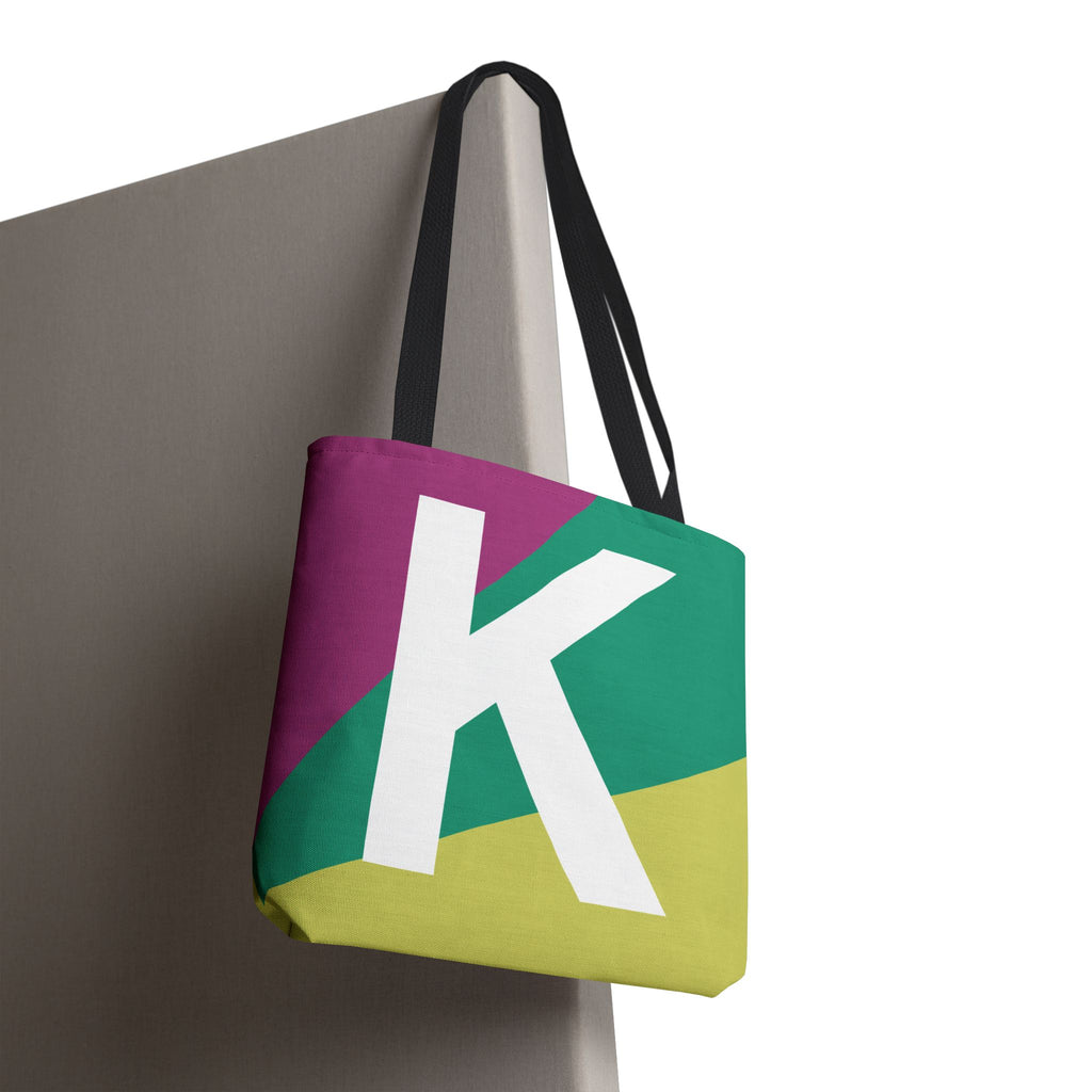 Monogram 'K' Colorblock Tote Bag — Personalized Initial K Shoulder Tote