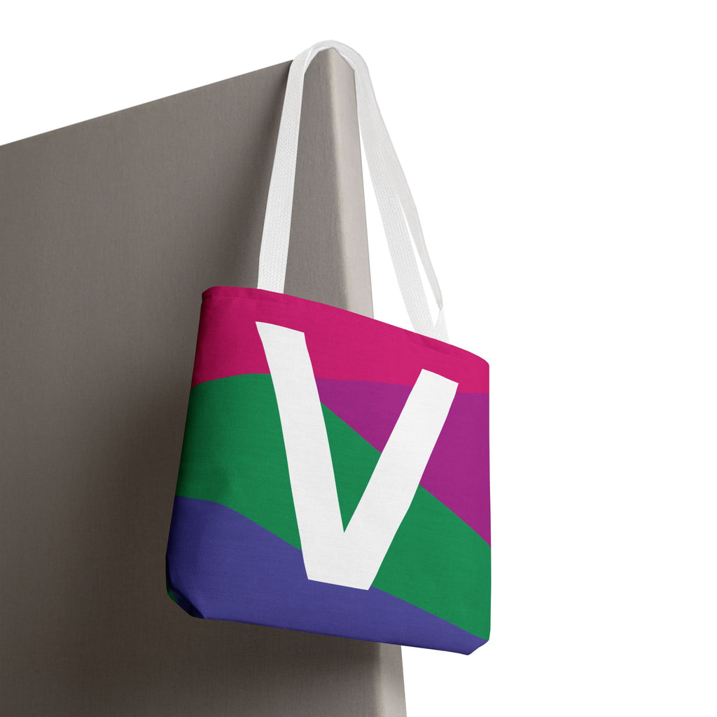 Monogram 'V' Colorblock Tote Bag — Personalized Initial V Shoulder Tote