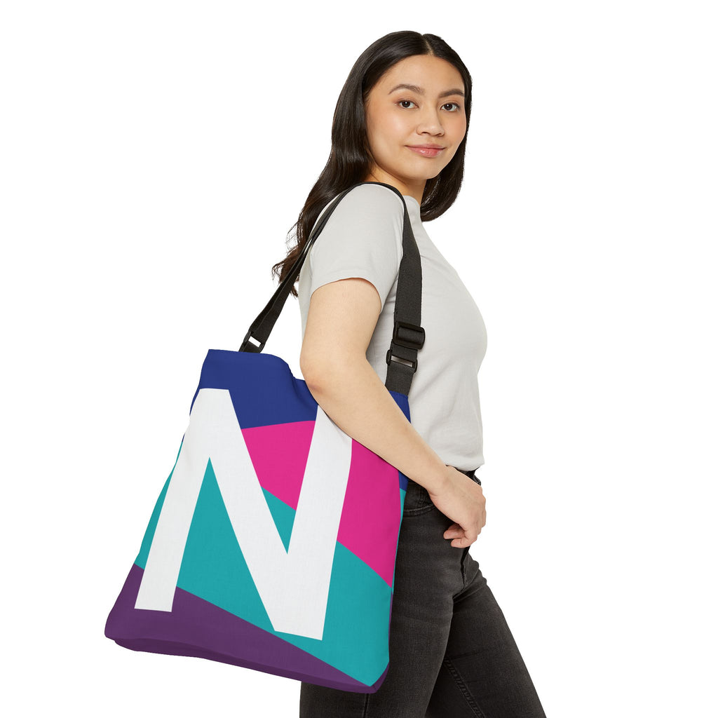 Initial Letter 'N' Colorblock Adjustable Tote Bag — Monogram Alphabet Shoulder Bag