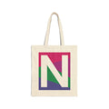 Initial N Colorblock Canvas Tote Bag — Monogram Letter N Reusable Grocery Tote