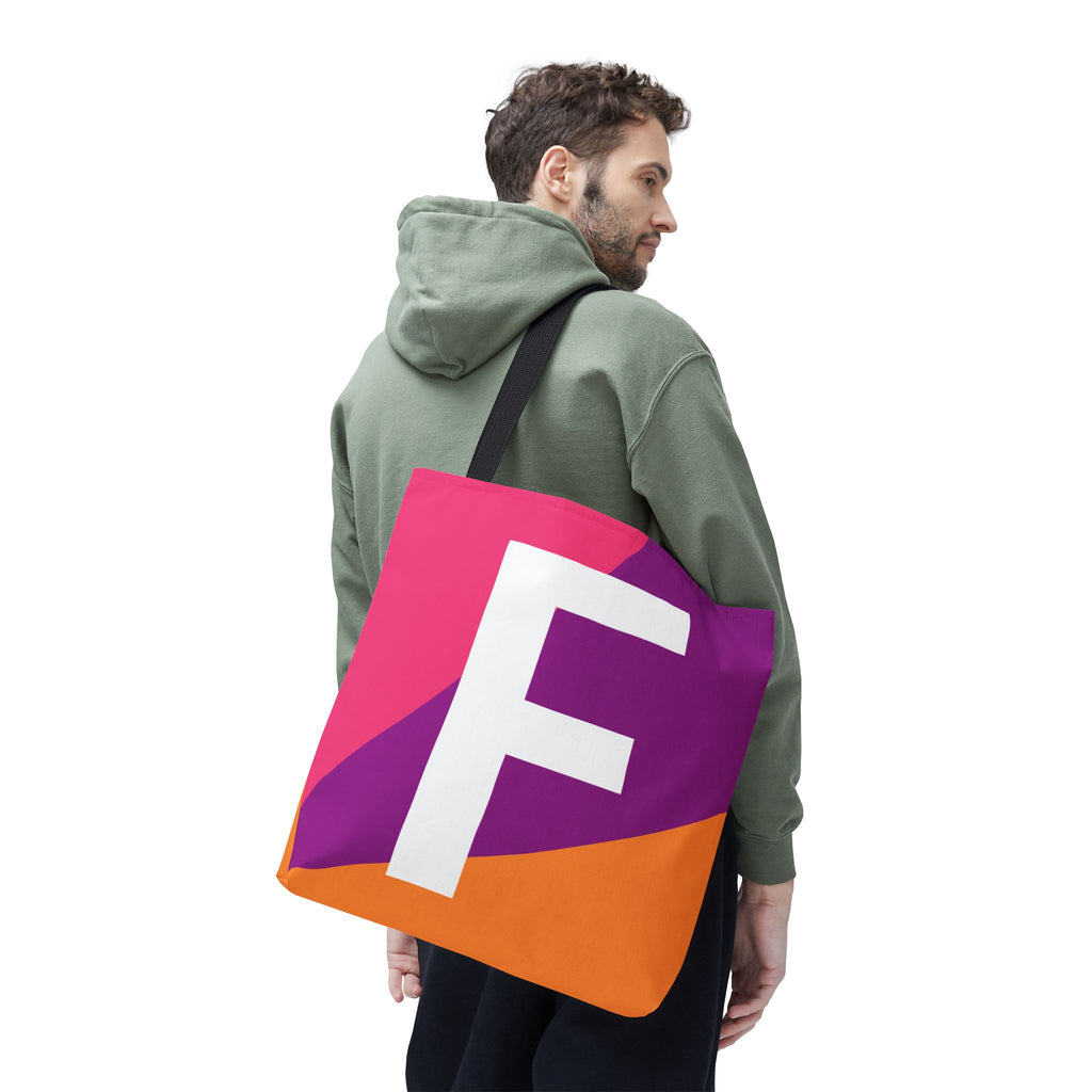 Monogram 'F' Colorblock Tote Bag — Personalized Initial F Shoulder Tote