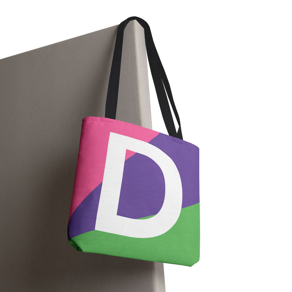 Monogram 'D' Colorblock Tote Bag — Personalized Initial D Shoulder Tote