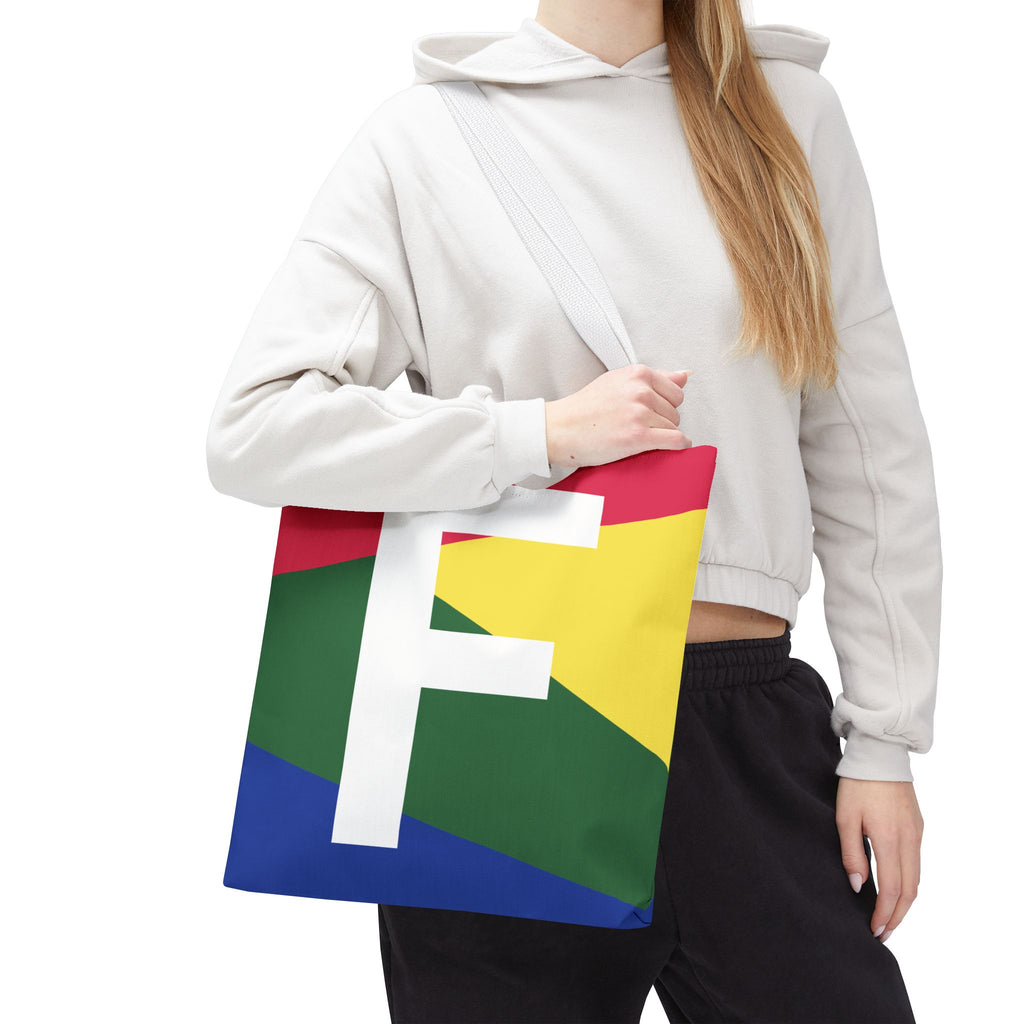 Monogram 'F' Colorblock Tote Bag — Personalized Initial F Shoulder Tote