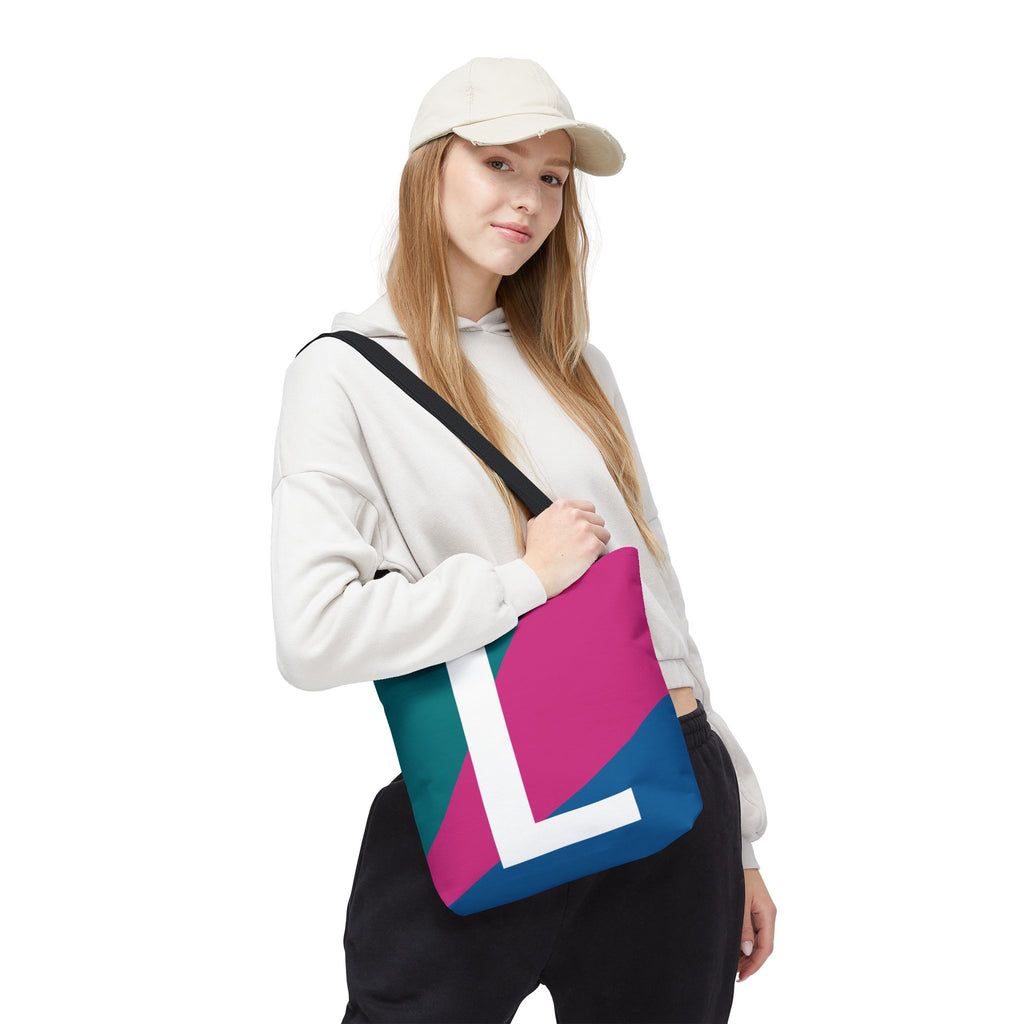 Monogram 'L' Colorblock Tote Bag — Personalized Initial L Shoulder Tote